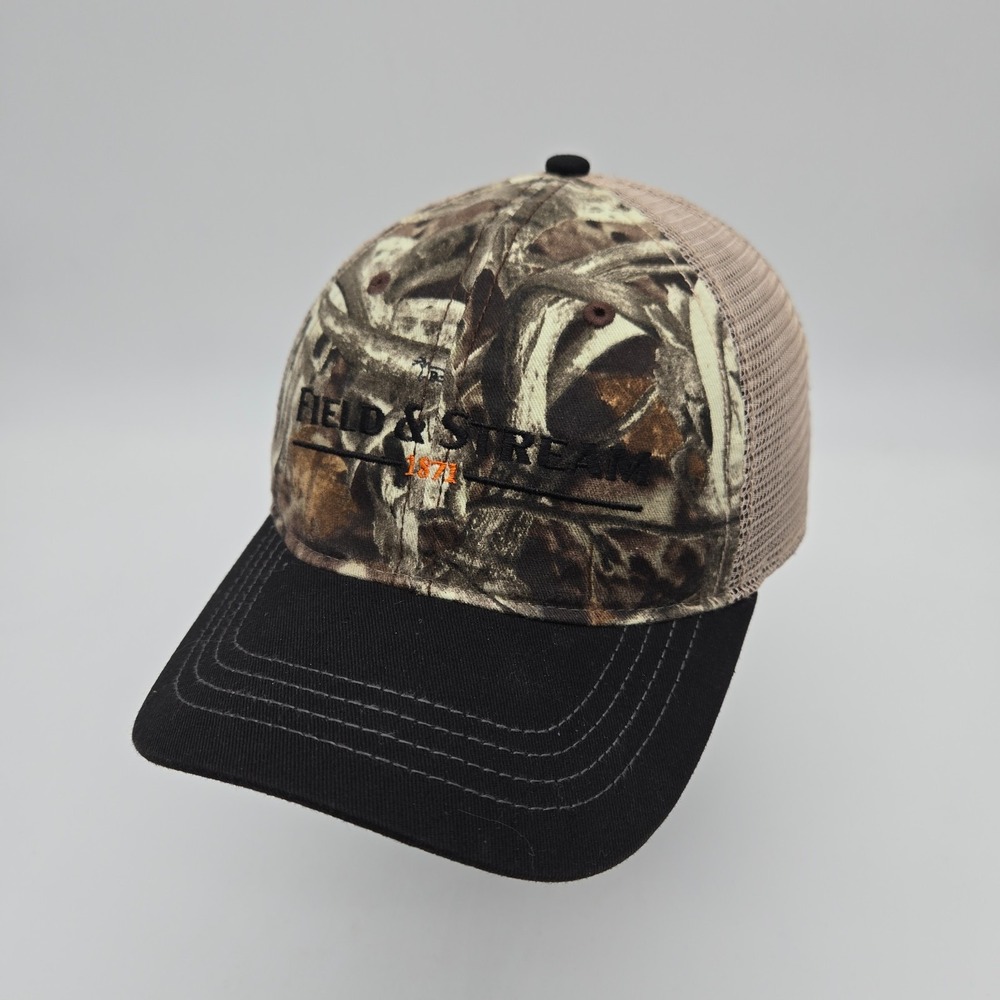 Field & Stream Camo Snapback Hat Baseball Cap Black Bill Hunting Outdoor OSFA